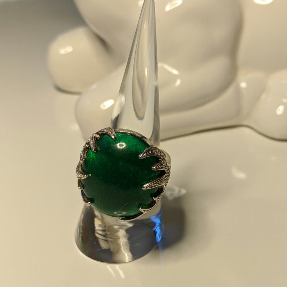 Magic Green Serpentine Statement  Sterling Ring